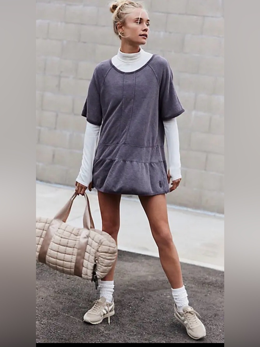 Free People Movement Activewear Top Tunic Sz L  Gravel Raglan Sleeve Ruffle Boho